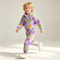 Ensemble 2 pièces de haute qualité pour tout-petits garçons : sweat-shirt imprimé à demi-zip en maille douce respirante et pantalon de jogging, idéal printemps-automne