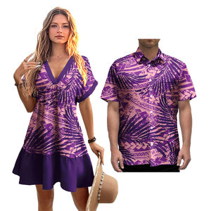 Couples hawaïens correspondant tenues ensemble personnalisé <span class=keywords><strong>tatouage</strong></span> Tribal tiare <span class=keywords><strong>fleur</strong></span> robe <span class=keywords><strong>de</strong></span> bal Aloha chemise & Samoa Puletasi robe Couple ensemble - Product Image 5