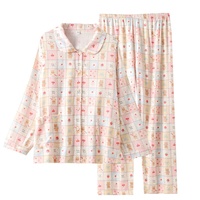 Pyjama long en mousseline de coton imprimée pour femme, printemps-automne, 121-140 g/m², manches longues, col à revers, tenue d'intérieur deux pièces, ODM