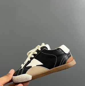 Retro style dark colored children shoes with suede upper white star shaped patches lace up GGDD casual flat shoes - Product Image 1
