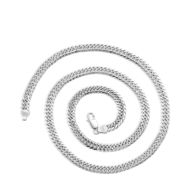 20inches Neck Link Chains Cuban Necklace Flat Solid Italian 925 Sterling Silver Cuban Chain for Men