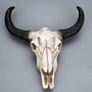 Sculpture d'animal créative 3D personnalisée, Crâne <span class=keywords><strong>de</strong></span> buffle à longues cornes en résine sculptée, Figurines, artisanat, ornements - Product Image 4