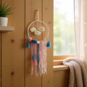 Acchiappasogni 21cm con Nuvole e Pompon, Decorazione da Parete - Product Image 2