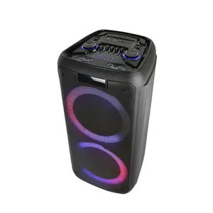 Speaker Bluetooth troli T Dual 8 inci, pengeras suara portabel nirkabel Karaoke aktif pesta kuat 100W dengan lampu disko