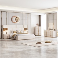 Nouvelle conception de lit king size de luxe, ensemble de meubles de chambre à coucher modernes, ensembles de chambre à coucher en bois avec table de toilette et commode