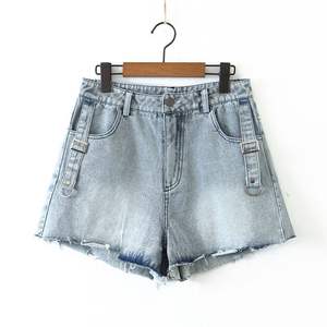 Shorts de Mezclilla para Mujer Runqi N7695, Azules, con Dobladillo Deshilachado, Cintura Alta, Diseño con Bolsillos, Algodón, Tallas Grandes - Product Image 1