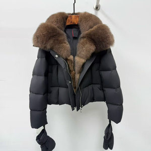Veste matelassée de luxe tendance pour femme avec col en fourrure de <span class=keywords><strong>renard</strong></span> véritable, revers, duvet d'oie blanc, coupe ample, courte, chaude et épaisse, parka d'hiver - Product Image 3