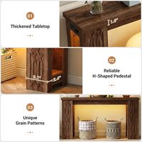 Console moderne de style farmhouse de 47 pouces avec lumières LED colorées, design en bois, motifs sculptés uniques, montage facile, rangement pour villa et hôtel