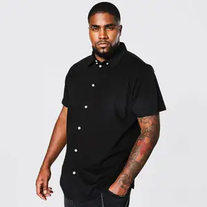 Мужская однотонная черная хлопковая рубашка с большим воротником на пуговицах на заказ
