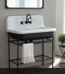 Mueble de Baño <span class=keywords><strong>con</strong></span> Lavabo y Estructura de Acero Personalizado, <span class=keywords><strong>Patas</strong></span> Negras, Soporte de Lavabo de Pie o de Pared, Consola para Hotel Boutique Vintage - Product Image 1