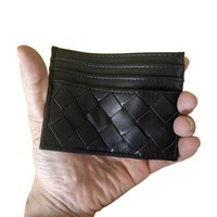 Dompet Kartu Minimalis Pria, Tempat Kartu Kredit Tipis, Dompet Pria Kulit PU Hitam Anyaman, Dompet Mewah untuk Pria
