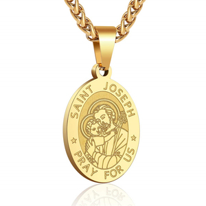 Material <span class=keywords><strong>de</strong></span> acero inoxidable sin deslustre, collares <span class=keywords><strong>de</strong></span> Michael <span class=keywords><strong>de</strong></span> alta calidad, colgante <span class=keywords><strong>de</strong></span> patrón católico, collar <span class=keywords><strong>de</strong></span> Santo ovalado para hombres y mujeres - Product Image 1