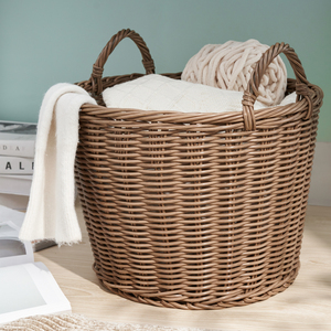 Joseph <b>Round</b> Cone Woven Resin Wicker <b>Basket</b> 16 X 16 X 10.5 Chocolate Brown With Handles For Clothes Towels Canvas - Product Image 2