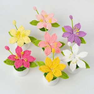 Maceta de Lirios de Ganchillo Hechos a Mano, Mini Plantas de Hilo Tejidas, Decoración de Escritorio para Navidad, Pascua, Halloween - Product Image 2