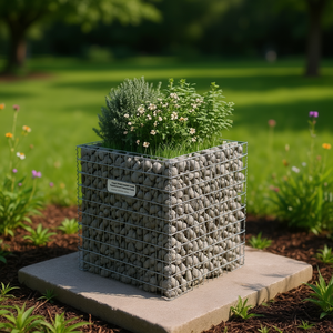 Jardinière carrée en gabion en acier galvanisé, pot de fleurs surélevé, style rustique durable - Product Image 2