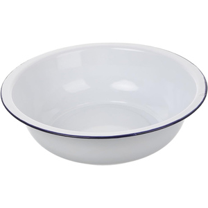 Bol profond <span class=keywords><strong>en</strong></span> émail de porcelaine de gros, 32 cm, 34 cm, 36 cm, OEM, blanc métallique, vaisselle de cuisine, lavabos <span class=keywords><strong>en</strong></span> émail avec bord bleu - Product Image 1