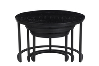 Ensemble de tables basses design et élégantes en fer/bois, rondes, lot de 3, meubles de salon, prix de gros.