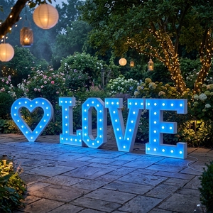 Lettres lumineuses, enseigne alphabétique, lettres à ampoules LED pour la décoration de mariage, fête d'anniversaire, enseigne vintage en métal personnalisée - Product Image 1
