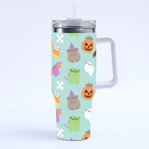Ly giữ nhiệt hình bí ngô Halloween vui nhộn dung tích lớn 40oz, ly cà phê thép không gỉ dễ thương có quai cầm và ống hút - Product Image 3