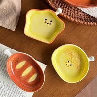 Mini-assiettes en céramique mignonnes en forme de pain de dessin animé et de citrouille, petites assiettes à sauce et à accompagnements avec poignée unique pour la maison, le petit-déjeuner et le café