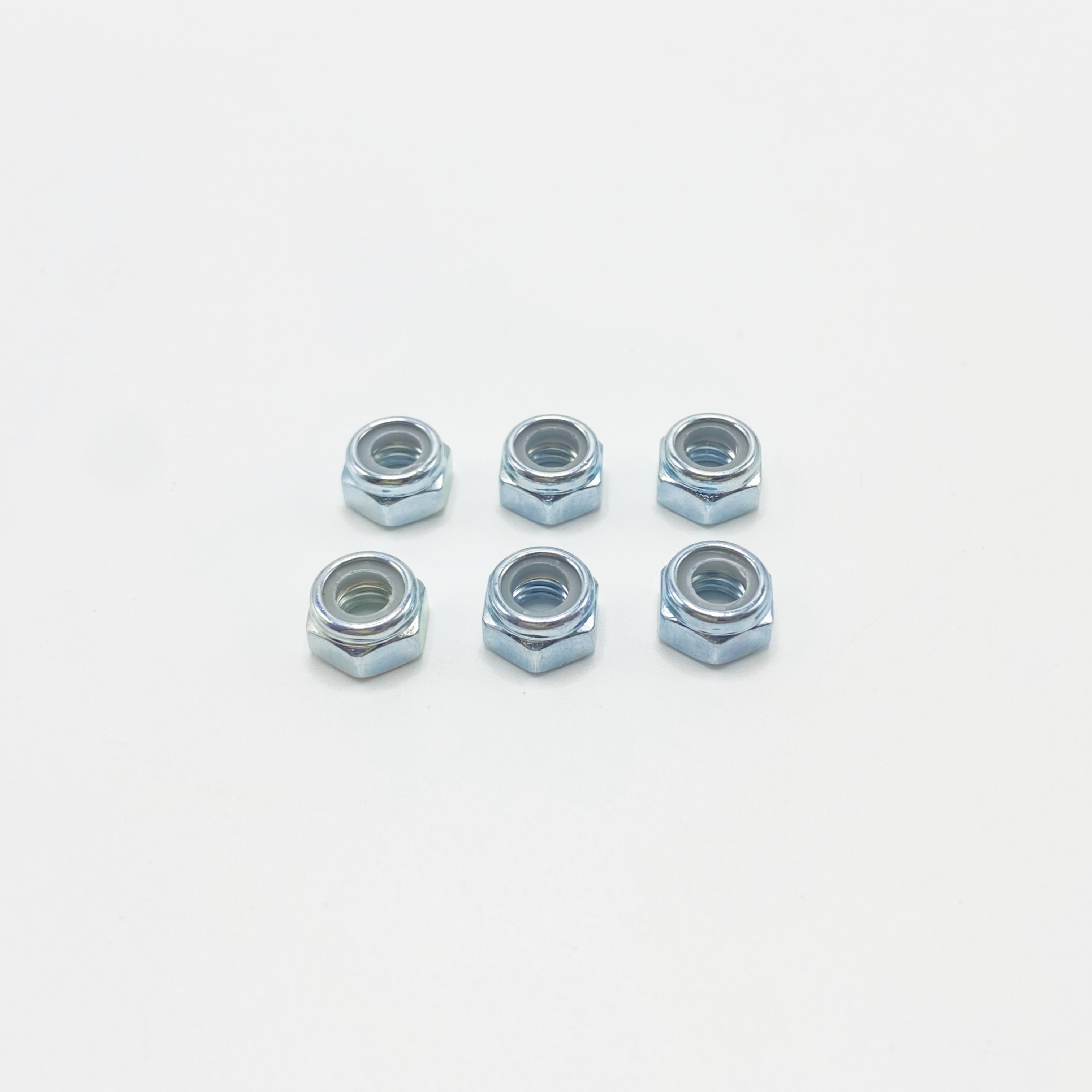 Factory High Quality Customized Cold Heading Process Carbon Steel Blue and White Zinc M6 Lock Nuts with White Rubber Rings
