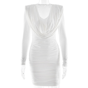 Robe moulante à col en V avec superposition transparente drapée, robe de soirée courte pour femmes - Product Image 5