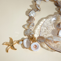 Nuevo Collar de Moda de la Serie Ocean, Chapado en Oro de 18K PVD, de Acero Inoxidable con Perlas, Estrellas de Mar y Conchas para Mujer