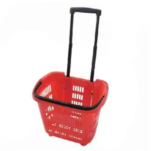 Vente en gros en usine chariot portable panier de supermarché chariot de poussée en plastique avec roue