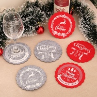 Posavasos Redondos Resistentes al Calor con Estampado Rojo y Gris para Decoración Navideña, Posavasos de Fieltro con Diseño de Feliz Navidad