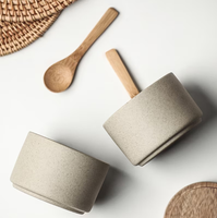 Japanese Vintage Style Kitchen Round Shape Pepper Sugar Salt Ceramic Seasoning Jar Set with Wooden Lid