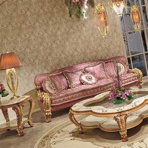 Sofá de lujo elegante <span class=keywords><strong>Rosa</strong></span> tradicional Cor De <span class=keywords><strong>Rosa</strong></span>, sofás seccionales de estilo europeo, juego de sala de estar de madera de pavo de un lugar - Product Image 4