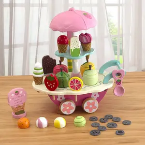 Gift Strawberry Fruit Cone Simulação Ice Cream Vending Car Crianças Wooden Kitchen Play House Toys