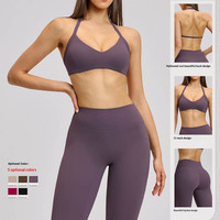 Ensemble de vêtements de sport pour femmes FANCO, 2 pièces, dos nu, soutien-gorge de sport halter, leggings taille haute, yoga, gym, vêtements de sport