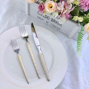 Set di Posate di Lusso Placcate in Oro MYD in Acciaio Inox, Servizio di Stoviglie in Metallo con Finitura a Specchio per Matrimoni e Feste - Product Image 5