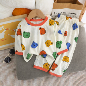 Ensemble de sous-vêtements d'été en coton <span class=keywords><strong>pour</strong></span> enfants, pyjama fin à manches longues et pantalon long, vêtements d'intérieur <span class=keywords><strong>pour</strong></span> bébés et nourrissons, vente en gros - Product Image 2