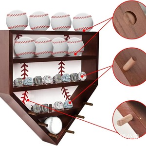 Wall Mounted Wooden Baseball <b>Shelf</b> 5 Tier Triangle Shape Ring Storage Display <b>Rack</b> For Living Room Bedroom - Product Image 1