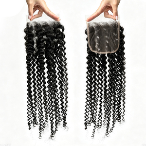 Closure en dentelle HD 5x5 Kinky Curly, 100% cheveux humains, noir naturel # Closure en cheveux humains 1B pré-épilée avec nœuds blanchis pour femmes - Product Image 5