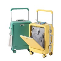 Valise à roulettes à ouverture frontale, tube large, 20 pouces, cadre en aluminium, serrure TSA, support pour téléphone, PC, multifonctionnelle, bagage à main pour les voyages