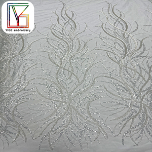 Thiết Kế Mới Đính Cườm Sequins <span class=keywords><strong>Net</strong></span> Bridal Ren Vải Sang Trọng Pháp Thêu Hạt Sequin Tulle Ren Vải Cho Váy Cưới - Product Image 3