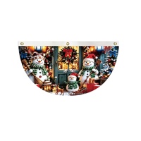Drapeau de Noël en demi-éventail en gros, motif Père Noël, décoratif et personnalisé, pour rassemblement familial, avec 3 attaches en cuivre