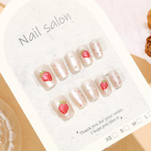 T583-T616 Hoge Kwaliteit 10 Stuks Naakt En Wit Amandelvorm Kersen Design Franse Pers Op Nagels Valse Nagels - Product Image 2