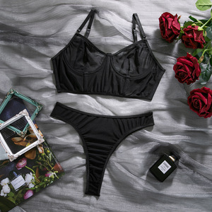 Conjunto de lencería Chuangerm, sujetador y bragas de malla transparente, estilo sexy con diseño de espina de pescado, 2 piezas, gran venta. - Product Image 6