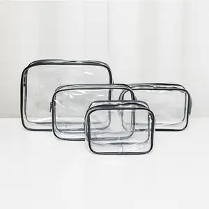 Sac à cosmétiques Transparent imperméable personnalisé en Pvc pochette de maquillage en vinyle Transparent à fermeture éclair pour salle de bain de vacances et sac d'organisation ensemble de voyage