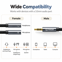 Câble répartiteur Biaze TRRS 3,5 mm mâle vers double 3,5 mm femelle avec gaine en nylon pour casque, idéal pour ordinateur portable et jeux PC
