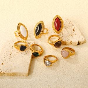 Bagues tendance en acier inoxydable PVD or 18 carats avec opale ovale, turquoise et zircon, bijoux personnalisés étanches pour femmes, mariages - Product Image 1