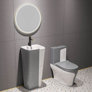 Set WC e Lavabo in Ceramica di Lusso con Scarico Sifonico, Colore Bianco e Nero, Vendita all'Ingrosso - Product Image 5