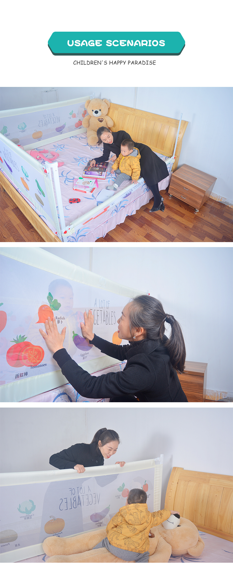 Baby Bed Rail Easy Installation New Arrival Multi-Colored Anti-Collision Kids Baby Safety Bed Rail BR-01