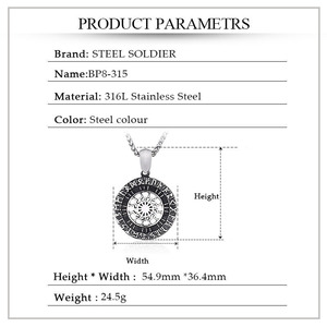 SS8-315P <span class=keywords><strong>de</strong></span> acero inoxidable 316L, colgante con símbolo <span class=keywords><strong>de</strong></span> <span class=keywords><strong>Odin</strong></span> <span class=keywords><strong>de</strong></span> nórdica, runas vikingas, Vegvisir, brújula - Product Image 3