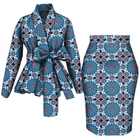 Ensemble haut et jupe pour femmes africaines, ensemble de jupes à manches longues pour femmes, costumes imprimés Ankara, vêtements de fête personnalisés en coton Wy10871