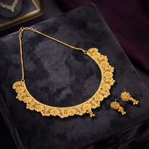 Wholesale Fashion 14K 18K 24K Micron Gold Plated Traditional Floral Design Indian Jewelry, Brass Micron Gold Forming Jewelry Set - Product Image 2
